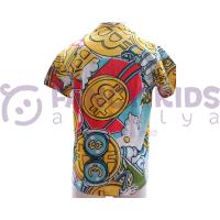 Erkek Çocuk T-Shirt Dijital Coin Baskılı Çok Renkli