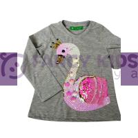 1-8 Yaş Kız Çocuk Sweat-Shirt Pullu Baskılı Kuğu Gri
