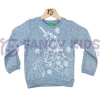 2-10 Yaş Kız Çocuk Sweat-Shirt Pullu Nakış İşlemeli Unicorn Baskılı Gri