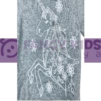 2-10 Yaş Kız Çocuk Sweat-Shirt Pullu Nakış İşlemeli Unicorn Baskılı Gri