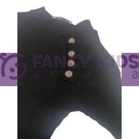 3-13 Yaş Kız Çocuk Sweat Shirt Body Yarım Balıkçı Yaka Kaşkorse Düğme Aksesuarlı Siyah