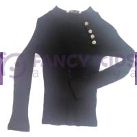 3-13 Yaş Kız Çocuk Sweat Shirt Body Yarım Balıkçı Yaka Kaşkorse Düğme Aksesuarlı Siyah