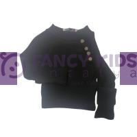 3-13 Yaş Kız Çocuk Sweat Shirt Body Yarım Balıkçı Yaka Kaşkorse Düğme Aksesuarlı Siyah