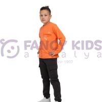 Erkek Çocuk Baskılı Turuncu Sweatshirt – Pamuklu, Rahat ve Esnek Kumaş
