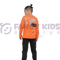 Erkek Çocuk Baskılı Turuncu Sweatshirt – Pamuklu, Rahat ve Esnek Kumaş