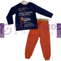 3-8 Yaş Erkek Çocuk Baskılı Sweat-Shirt İkili Takım Lacivert Kiremit