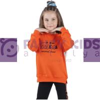 3-8 Yaş Kız Çocuk Baskılı Sweat-Shirt Tayt  İkili Takım Siyah – Turuncu  