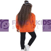 3-8 Yaş Kız Çocuk Baskılı Sweat-Shirt Tayt  İkili Takım Siyah – Turuncu  