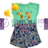 Kız Çocuk İkili Takım T-Shirt Çiçekli Şortlu 