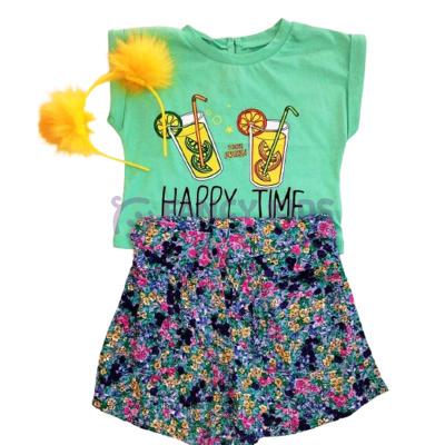 3-8 Yaş Kız Çocuk İkili Takım T-Shirt Çiçekli Şortlu 
