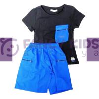 4 - 8 Yaş Erkek Çocuk İkili Takım T-Shirt Şort Siyah - Mavi