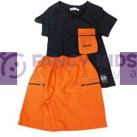 4 - 8 Yaş Erkek Çocuk İkili Takım T-Shirt Şort Siyah - Turuncu