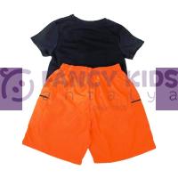 4 - 8 Yaş Erkek Çocuk İkili Takım T-Shirt Şort Siyah - Turuncu