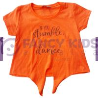 4- 8 Yaş Kız Çocuk İkili Takım Neon Dance Baskılı T-Shirt Palmiye Şort Turuncu