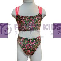 3-14 Yaş Kız Çocuk Baskılı Üç Askılı Yeşil Bikini