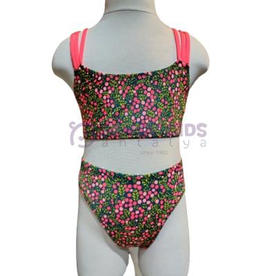 3-14 Yaş Kız Çocuk Baskılı Üç Askılı Yeşil Bikini