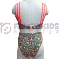 3-14 Yaş Kız Çocuk Baskılı Üç Askılı Yeşil Bikini