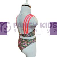 3-14 Yaş Kız Çocuk Baskılı Üç Askılı Yeşil Bikini