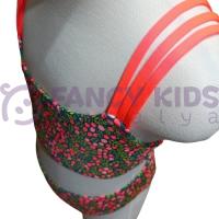 3-14 Yaş Kız Çocuk Baskılı Üç Askılı Yeşil Bikini