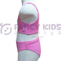 4-14 Yaş Kız Çocuk Bikini Çizgili Pembe