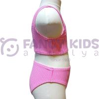4-14 Yaş Kız Çocuk Bikini Çizgili Pembe