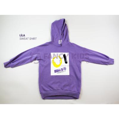 6-14 Yaş Kız Çocuk Sweat Shirt Kapüşonlu Baskılı Lila