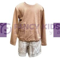 Kız Çocuk Nervürlü Vizon SweatShirt - İskandinav Şort İkili Takım