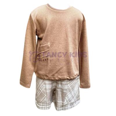 8-14 Yaş Kız Çocuk Nervürlü Vizon SweatShirt - İskandinav Şort İkili Takım