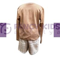 Kız Çocuk Nervürlü Vizon SweatShirt - İskandinav Şort İkili Takım