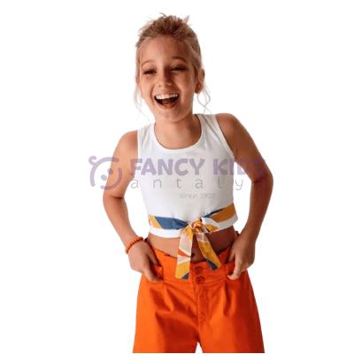 8-14 Yaş Kız Çocuk T-Shirt Atlet Tiger Baskılı Renkli Kuşaklı