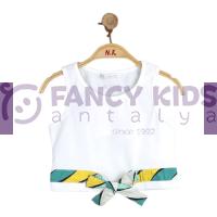 8-14 Yaş Kız Çocuk T-Shirt Atlet Tiger Baskılı Renkli Kuşaklı