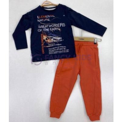 3-8 Yaş Erkek Çocuk İkili Takım Baskılı S-Shirt Düz Alt 