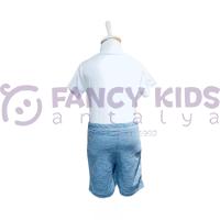 1-6 Yaş Erkek Çocuk İkili Takım Baskılı Beyaz T-Shirt Gri Şort