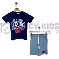 3-14 Yaş Erkek Çocuk İkili Takım Lacivert T-Shirt Gri Şort