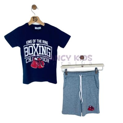 3-14 Yaş Erkek Çocuk İkili Takım Lacivert T-Shirt Gri Şort