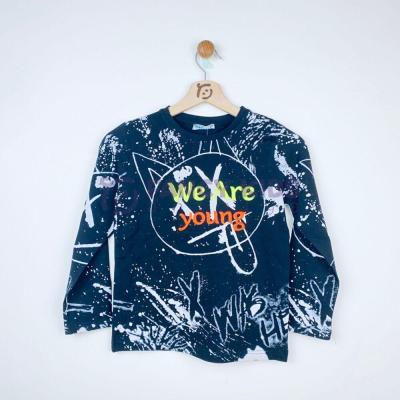 7-12 Yaş Erkek Çocuk Sweat-Shirt Baskılı Siyah İnce