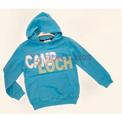 8-14 Yaş Erkek Çocuk Sweat-Shirt Baskılı Kanguru Cepli Petrol Yeşili