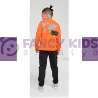 3-14 Yaş Erkek Çocuk Sweat Shirt Baskılı Turuncu