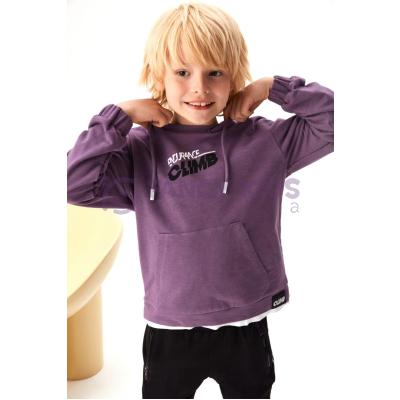 Erkek Çocuk Sweat Shirt Kapüşonlu Kanguru Cepli Mor 