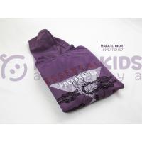 Erkek Çocuk Sweat Shirt Kapüşonlu Kanguru Cepli Mor 