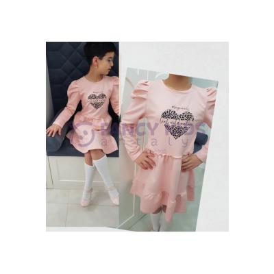5-11 Yaş Kız Çocuk Elbise Penye Baskılı Pembe