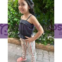 FancyKids Kız Çocuk İkili Takım Askılı Siyah  Bluz Çizgili Pantolon
