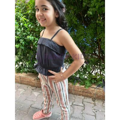 FancyKids Kız Çocuk İkili Takım Askılı Siyah  Bluz Çizgili Pantolon