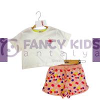 3-8 Yaş Kız Çocuk İkili Takım Baskılı T-Shirt+Desenli Şortlu 