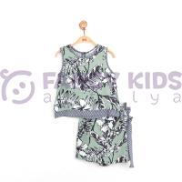 8-14 Yaş Kız Çocuk İkili Takım Lilyum Baskılı T-Shirt Şort Etek