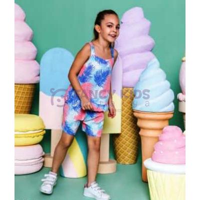 5-10 Yaş Kız Çocuk İkili Takım Desenli Baskılı T-Shirt Şort