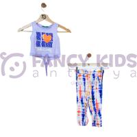 18 Ay-6 Yaş Kız Çocuk İkili Takım Desenli Crop Atlet T-Shirt Tayt Lila