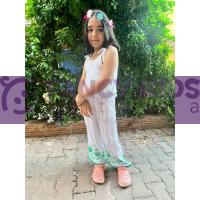 Kız Çocuk İkili Takım İp Askılı Bluz + Baskılı Pantolonlu  Beyaz - Yeşil