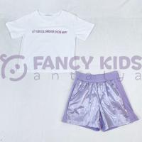 7-14 Yaş Kız Çocuk İkili Takım Parlak Baskılı T-Shirt - Şort 
