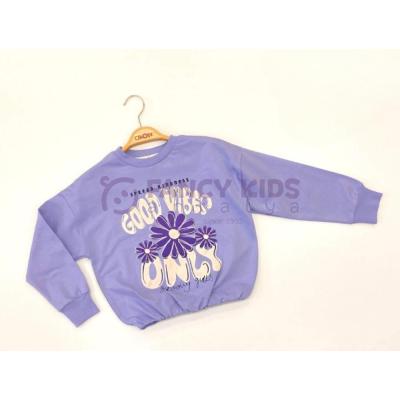 8-14 Yaş Kız Çocuk Sweat Shirt Baskılı Lila Crop